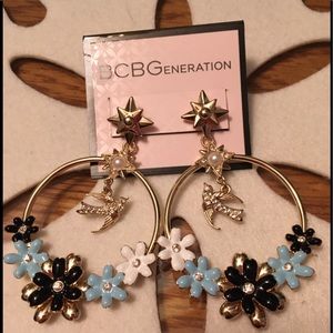 BCBGENERATION Pierced Hoop Earrings Floral & Birds